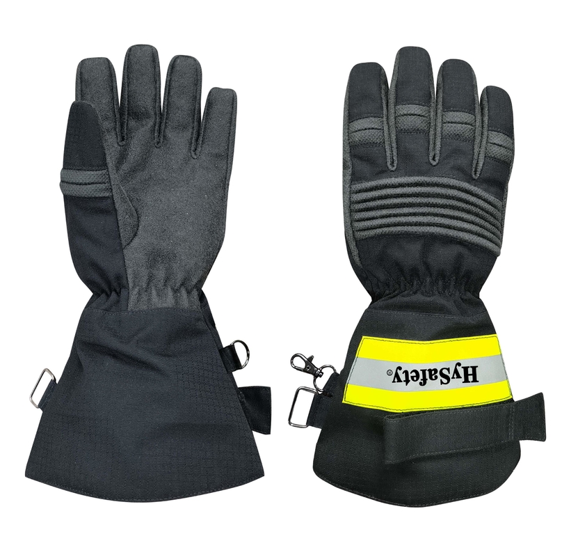 Meta-aramid with flame retardant fabric back Long cuff EN659 certified Firefighter Gloves with Impact Protection and EN388 3X43F